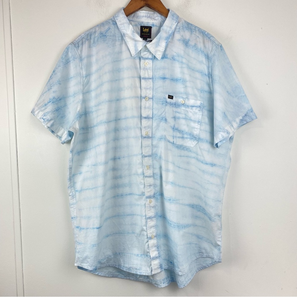 Lee size XXL Men’s Blue White Tie Dye Button Up Short Sleeve Shirt